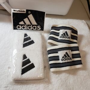 adidas Black and White Striped Wristbands - Athletic Set